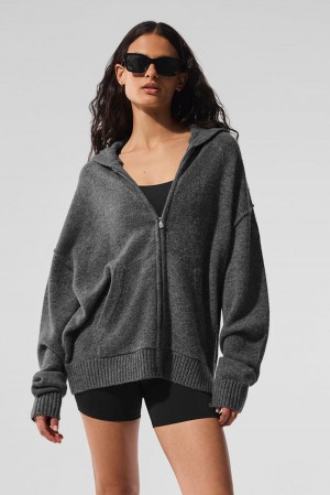 Sudadera con Capucha Alo Yoga New Class Cashmere Full Zip Mujer Plateadas Gris | España KQAN-07863