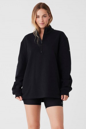 Sudadera con Capucha Alo Yoga Renown Heavy Weight 1/4 Zip Mujer Negras | España DVKH-16524