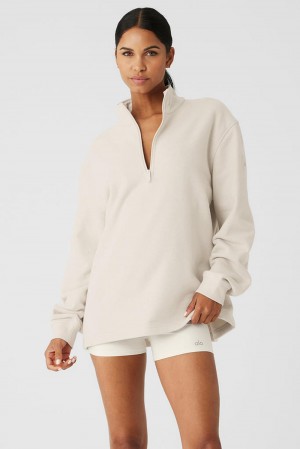 Sudadera con Capucha Alo Yoga Renown Heavy Weight 1/4 Zip Mujer Bone | España YSBT-83729