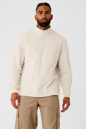 Sudadera con Capucha Alo Yoga Renown Heavy Weight 1/4 Zip Hombre Bone | España YNMD-97806