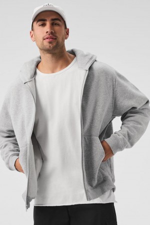 Sudadera con Capucha Alo Yoga Renown Heavy Weight Full Zip Hombre Gris | España YMWT-61985