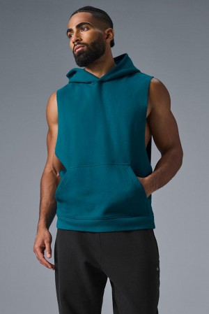 Sudadera con Capucha Alo Yoga Renown Sleeveless Hombre Oceanic Teal | España TLNS-56431