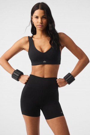 Sujetador Deportivo Alo Yoga Airlift Ribbed Jump Start V-Neck Mujer Negras | España TWGB-81937