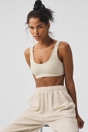 Sujetador Deportivo Alo Yoga Alosoft Center Stage Mujer Oatmeal Heather | España MFTZ-76534