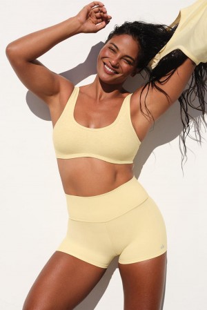 Sujetador Deportivo Alo Yoga Alosoft Center Stage Mujer Warm Butter Heather | España MPGL-41953