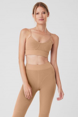 Sujetador Deportivo Alo Yoga Alosoft Head Start Mujer Toasted Almond | España ZBPH-12765