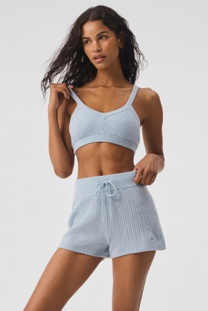 Sujetador Deportivo Alo Yoga Cashmere Plush Waffle V-Neck Mujer Azules | España RYXM-67358