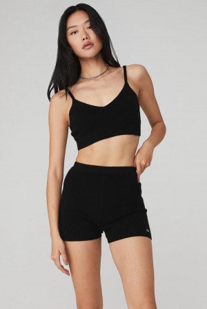 Sujetador Deportivo Alo Yoga Cashmere Ribbed Staycation Mujer Negras | España QRKX-02534