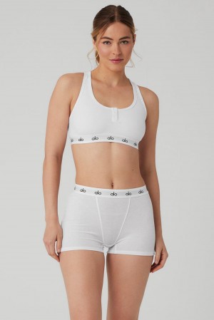 Sujetador Deportivo Alo Yoga Icon Ribbed Henley Mujer Blancas | España XUQZ-32806