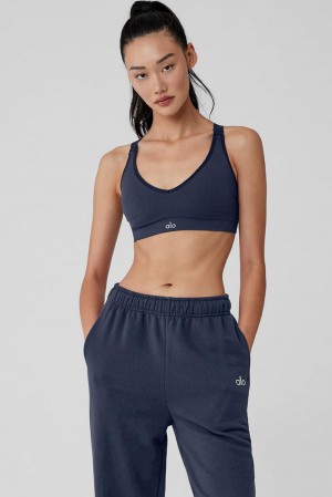 Sujetador Deportivo Alo Yoga Seamless Ribbed Favorite Mujer Azul Marino | España OPZV-89061