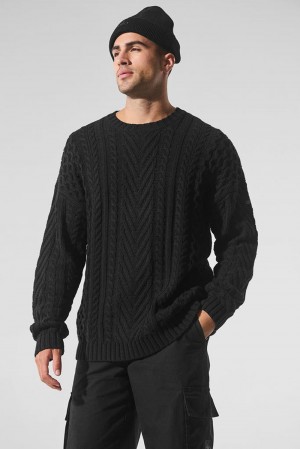 Suéteres Alo Yoga Cable Knit Crew Neck Hombre Negras | España TUCF-36809