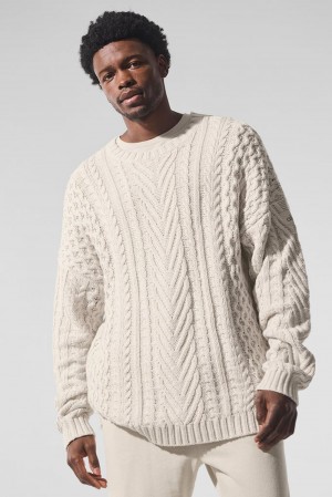 Suéteres Alo Yoga Cable Knit Crew Neck Hombre Bone | España NBZG-62854