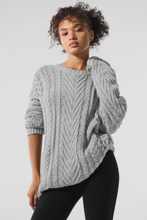 Suéteres Alo Yoga Cable Knit Crew Neck Mujer Gris | España VZFH-65842