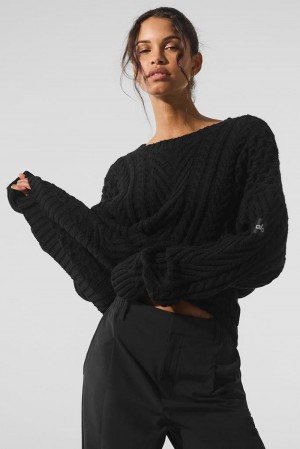 Suéteres Alo Yoga Cable Knit Crew Neck Mujer Negras | España AWYU-87542