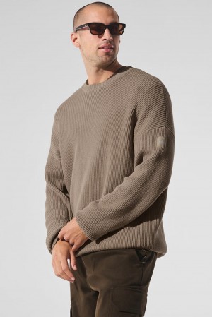 Suéteres Alo Yoga Domain Rib Knit Crew Hombre Gravel | España UYOI-86312