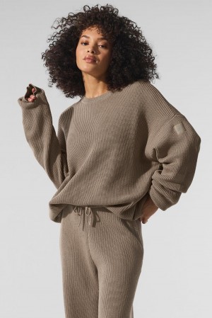 Suéteres Alo Yoga Domain Rib Knit Crew Mujer Gravel | España NPWR-18047