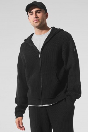 Suéteres Alo Yoga Domain Rib Knit Full Zip Hombre Negras | España VCBG-10973