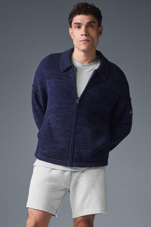 Suéteres Alo Yoga Heritage Full Zip Hombre Azul Marino | España CBOE-25983