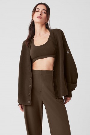 Suéteres Alo Yoga Scholar Cardigan Mujer Espresso | España HMGK-98705