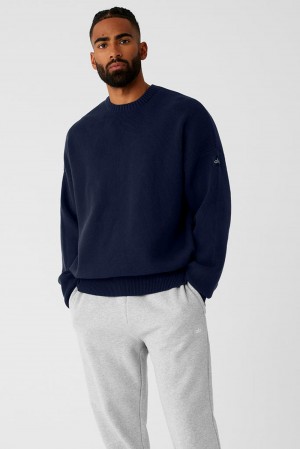 Suéteres Alo Yoga Scholar Crew Neck Hombre Azul Marino | España WQDF-92618