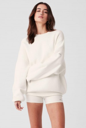 Suéteres Alo Yoga Scholar Crew Neck Mujer Ivory | España IYAH-78190