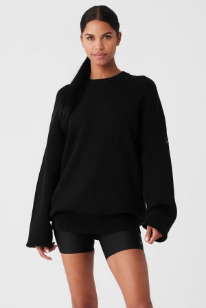 Suéteres Alo Yoga Scholar Crew Neck Mujer Negras | España PVTN-19250