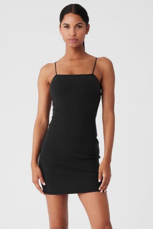 Vestido Alo Yoga Goddess Ribbed Spaghetti Strap Mujer Negras | España QPNY-50273