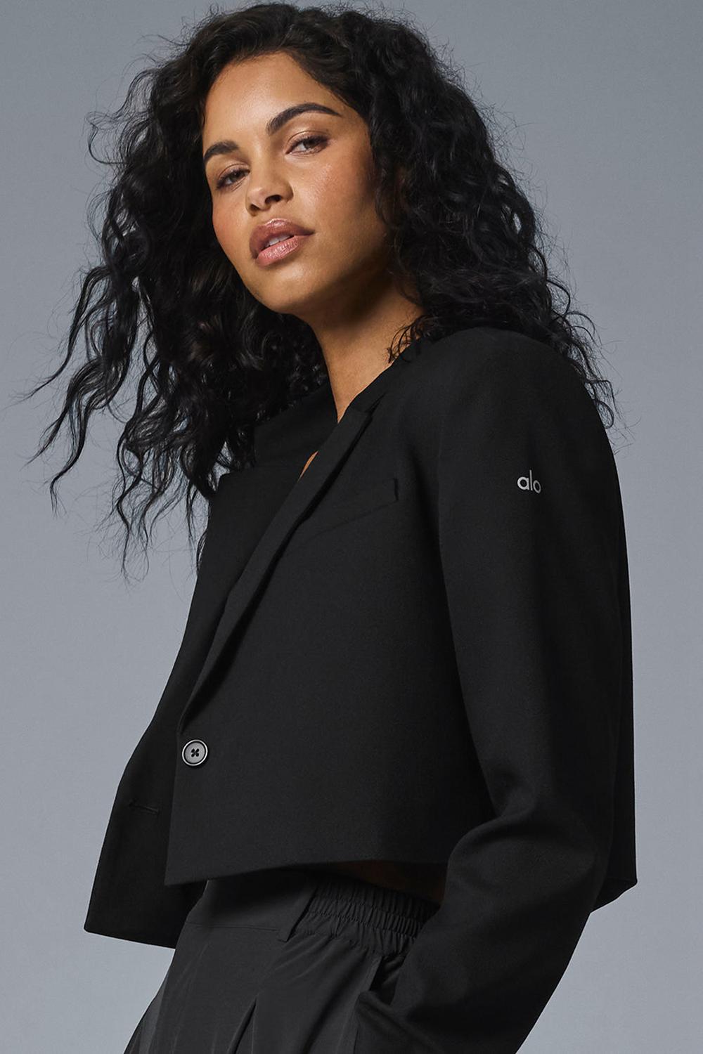 Blazers Alo Yoga Cropped First-Class Mujer Negras | España  LHFA-80935