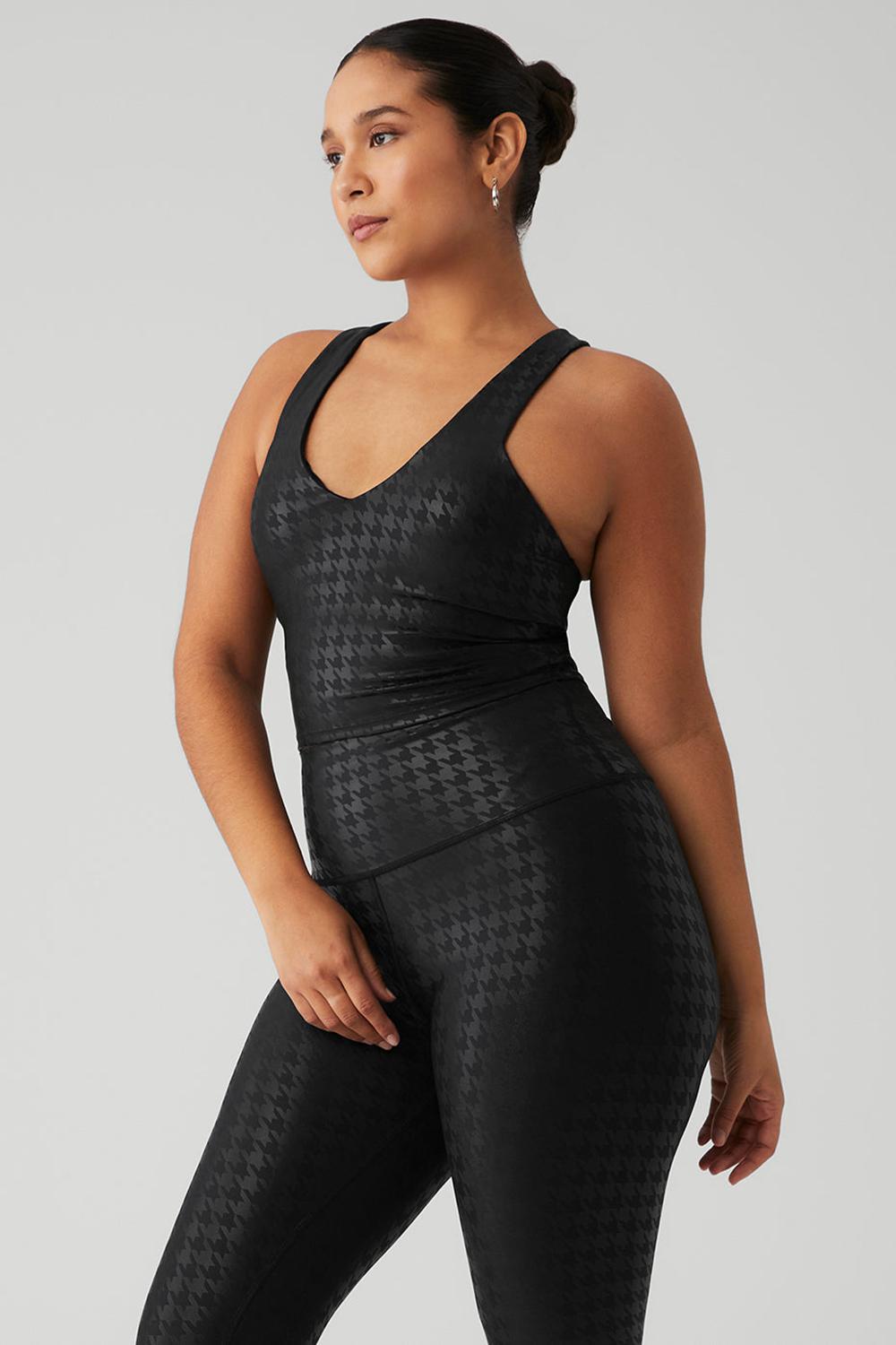 Bra Tank Alo Yoga Airlift Glimmer Houndstooth Real Mujer Negras | España  QTSD-51468