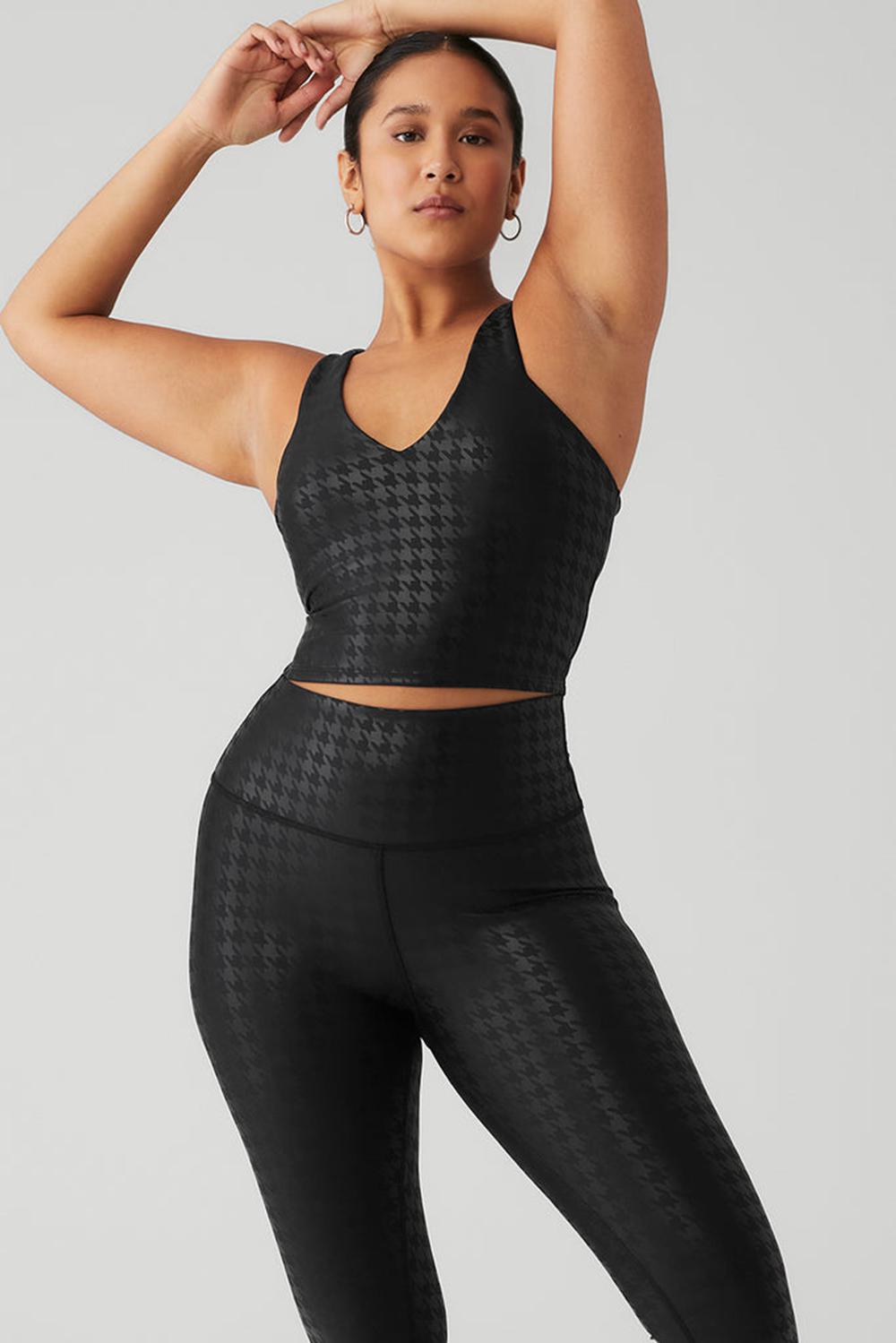 Bra Tank Alo Yoga Airlift Glimmer Houndstooth Real Mujer Negras | España  QTSD-51468