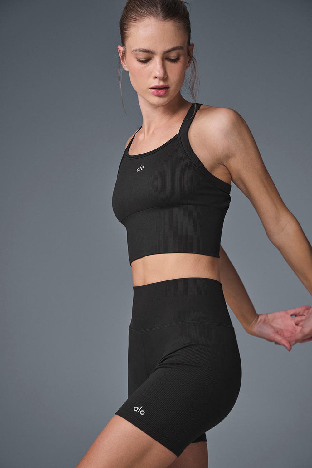 Bra Tank Alo Yoga Seamless Ribbed Favorite Mujer Negras | España  WNKM-57892