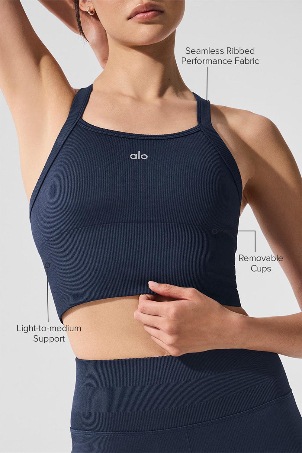 Bra Tank Alo Yoga Seamless Ribbed Favorite Mujer Azul Marino | España  EFPM-80654