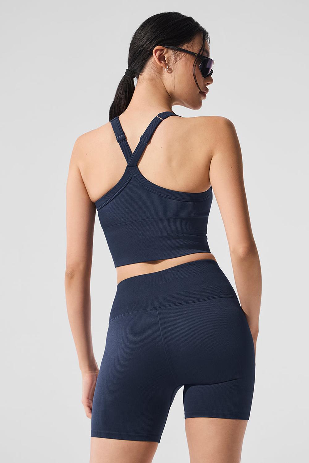 Bra Tank Alo Yoga Seamless Ribbed Favorite Mujer Azul Marino | España  EFPM-80654