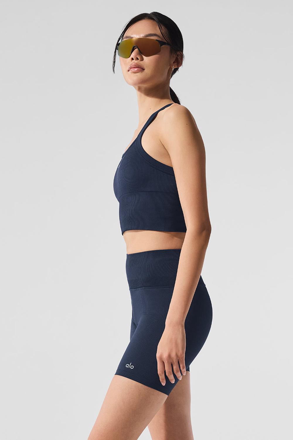 Bra Tank Alo Yoga Seamless Ribbed Favorite Mujer Azul Marino | España  EFPM-80654