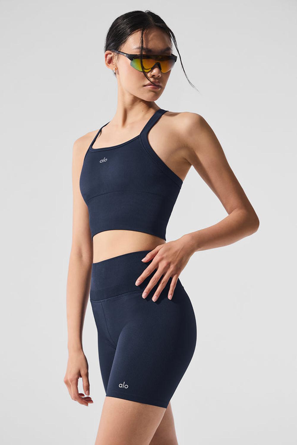 Bra Tank Alo Yoga Seamless Ribbed Favorite Mujer Azul Marino | España  EFPM-80654