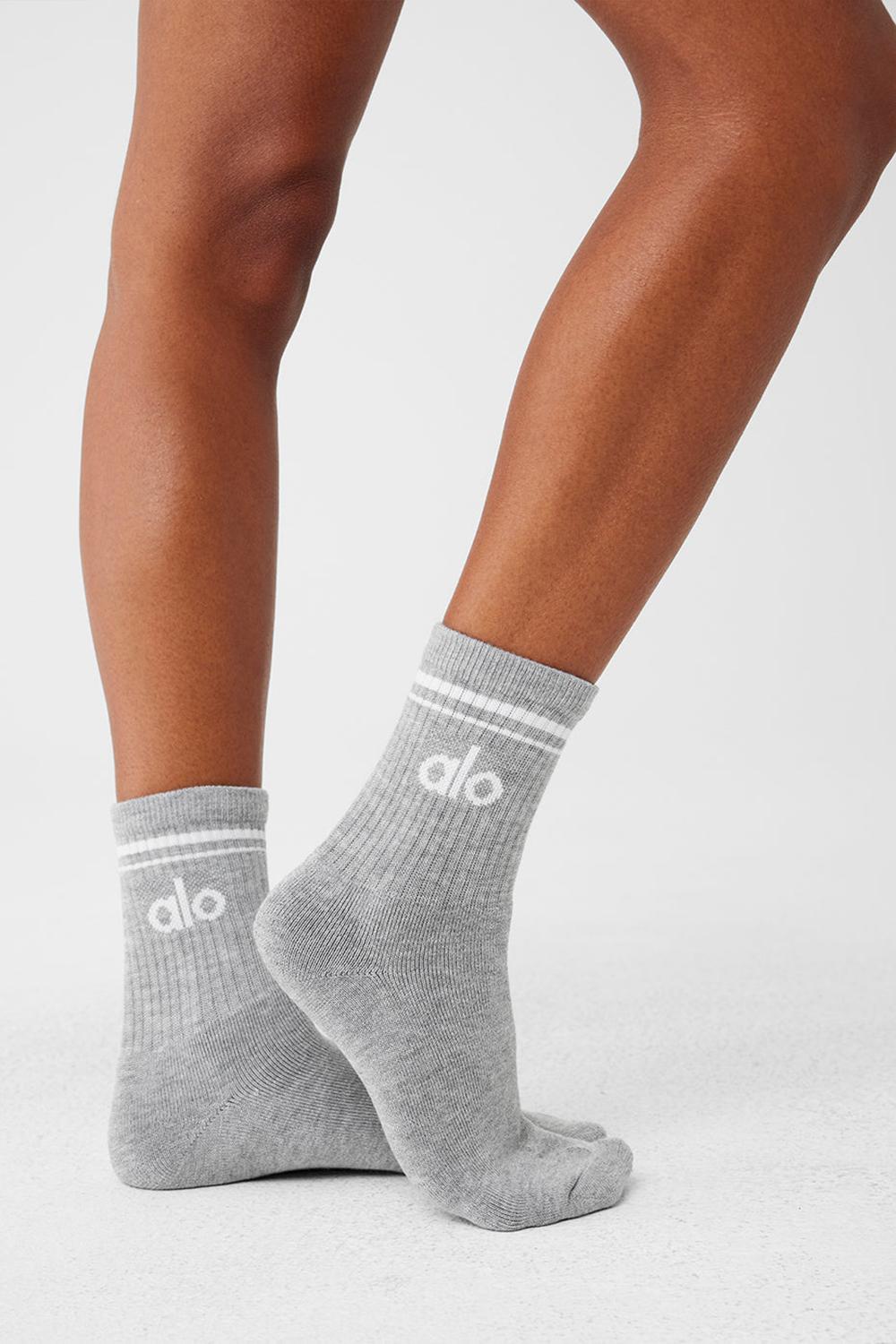 Calcetines Alo Yoga Unisex Half-Crew Throwback Mujer Gris Blancas | España  HSED-30658