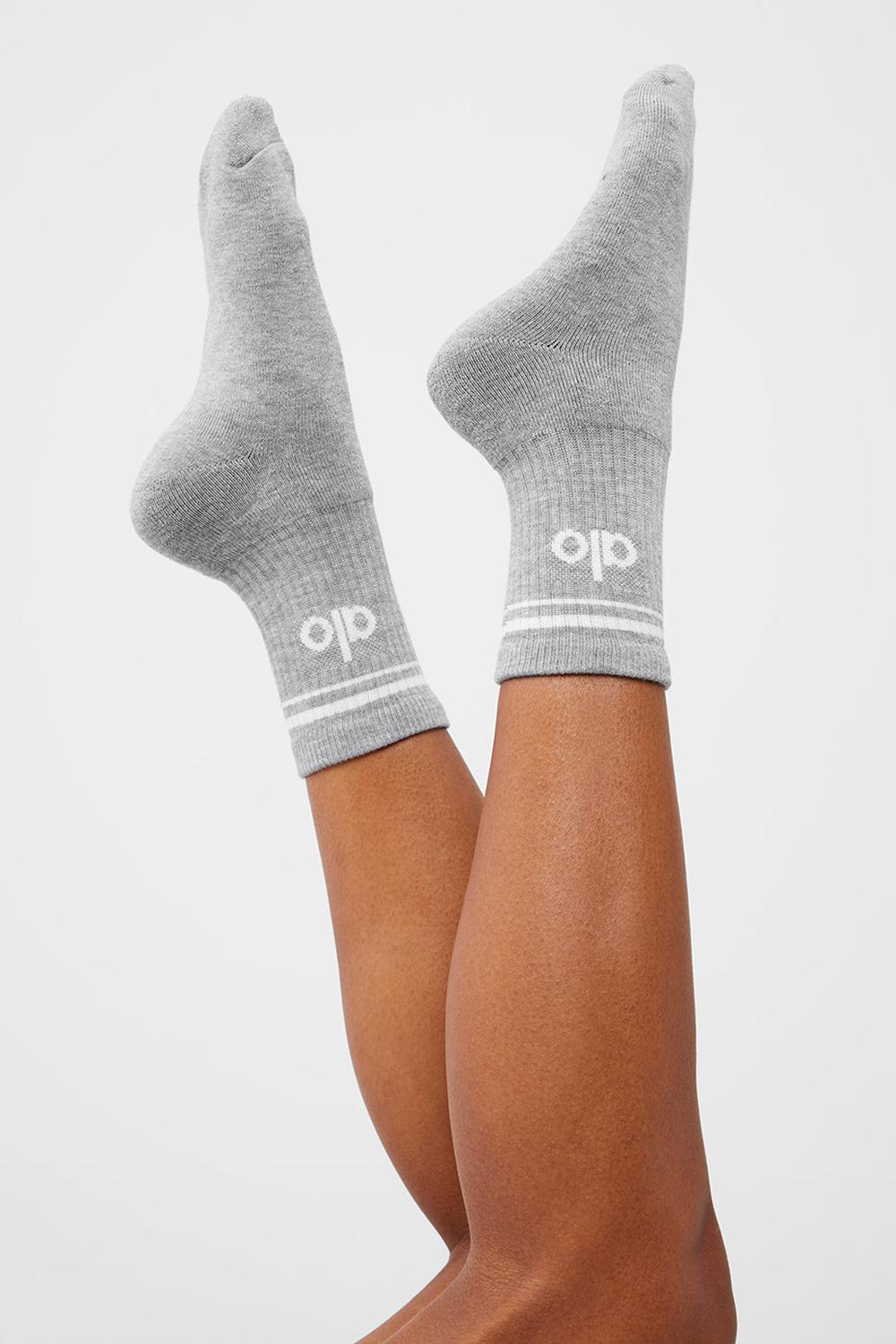 Calcetines Alo Yoga Unisex Half-Crew Throwback Mujer Gris Blancas | España  HSED-30658