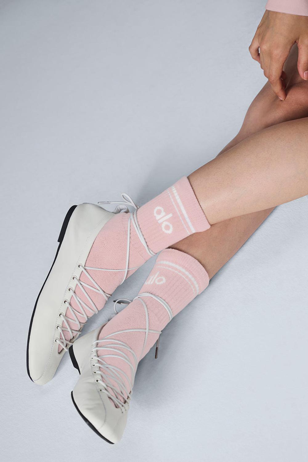 Calcetines Alo Yoga Unisex Half-Crew Throwback Mujer Rosas Blancas | España  VJYZ-28945