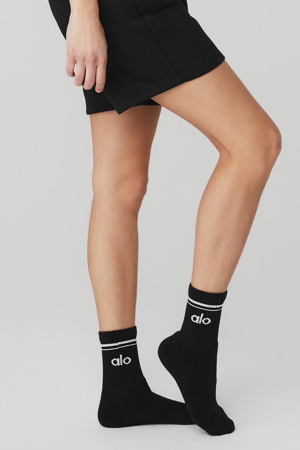 Calcetines Alo Yoga Unisex Half-Crew Throwback Mujer Negras Blancas | España  UZCR-67348