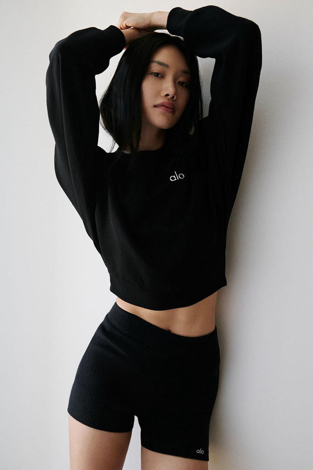 Camisa Recortada Alo Yoga Accolade Crewneck Mujer Negras | España  BLZQ-51427