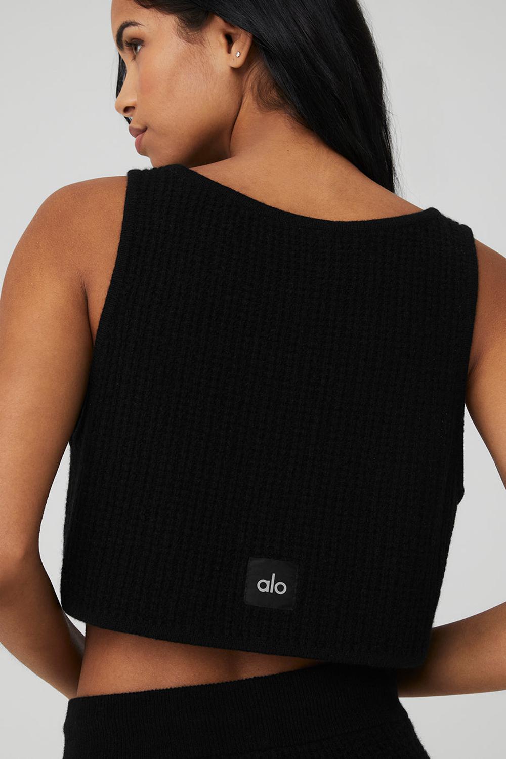 Camiseta Sin Mangas Running Alo Yoga Cashmere Plush Waffle Cropped Mujer Negras | España  ESXV-52801