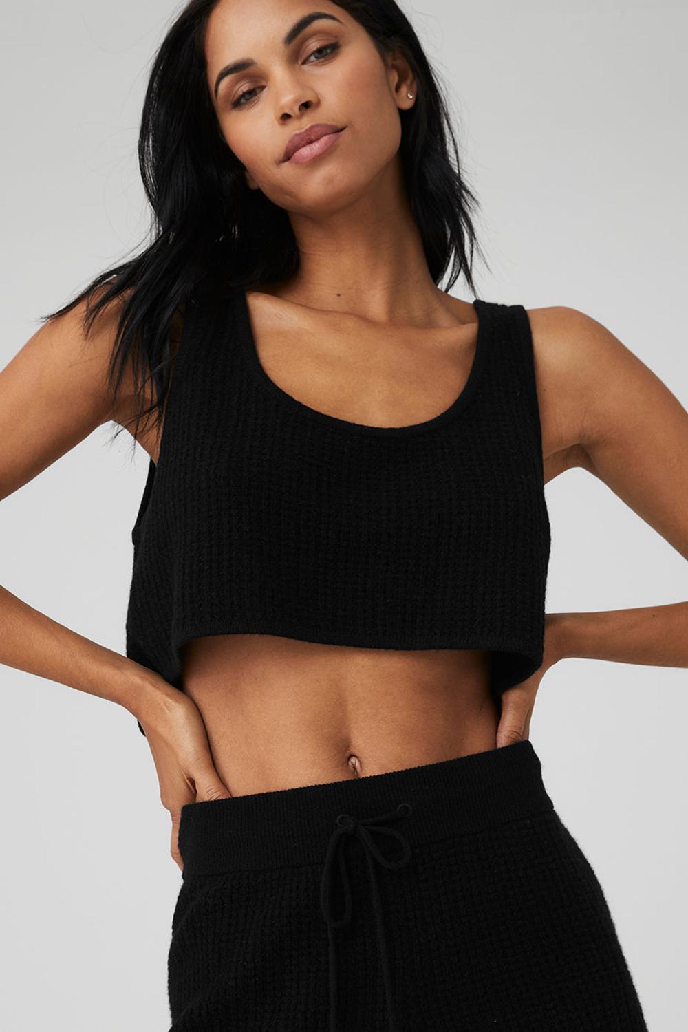 Camiseta Sin Mangas Running Alo Yoga Cashmere Plush Waffle Cropped Mujer Negras | España  ESXV-52801