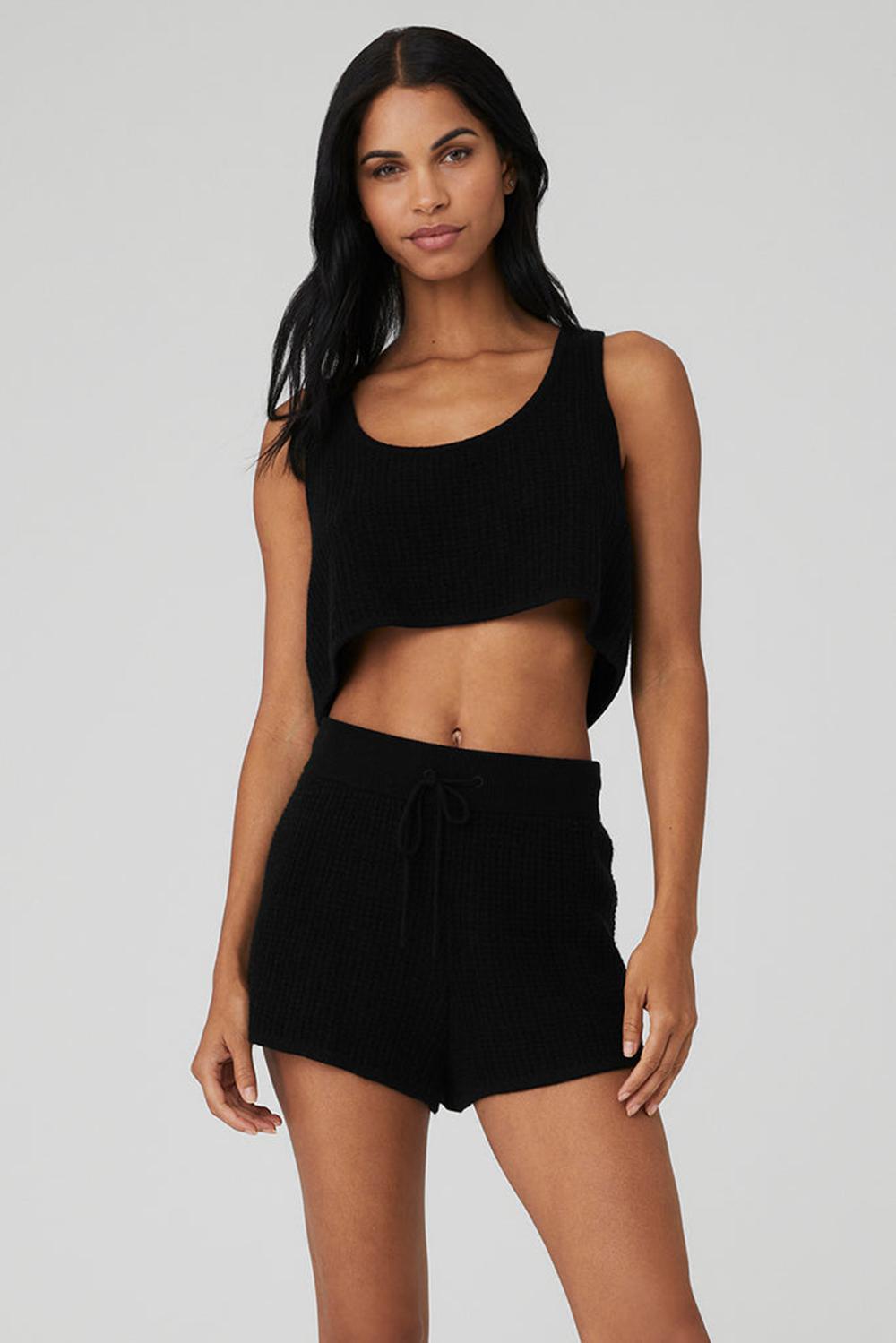 Camiseta Sin Mangas Running Alo Yoga Cashmere Plush Waffle Cropped Mujer Negras | España  ESXV-52801