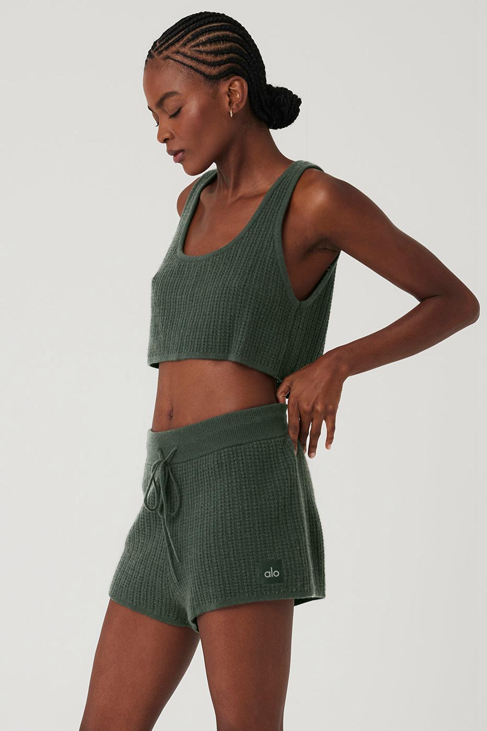 Camiseta Sin Mangas Running Alo Yoga Cashmere Plush Waffle Cropped Mujer Verde Menta | España  YKZN-87264