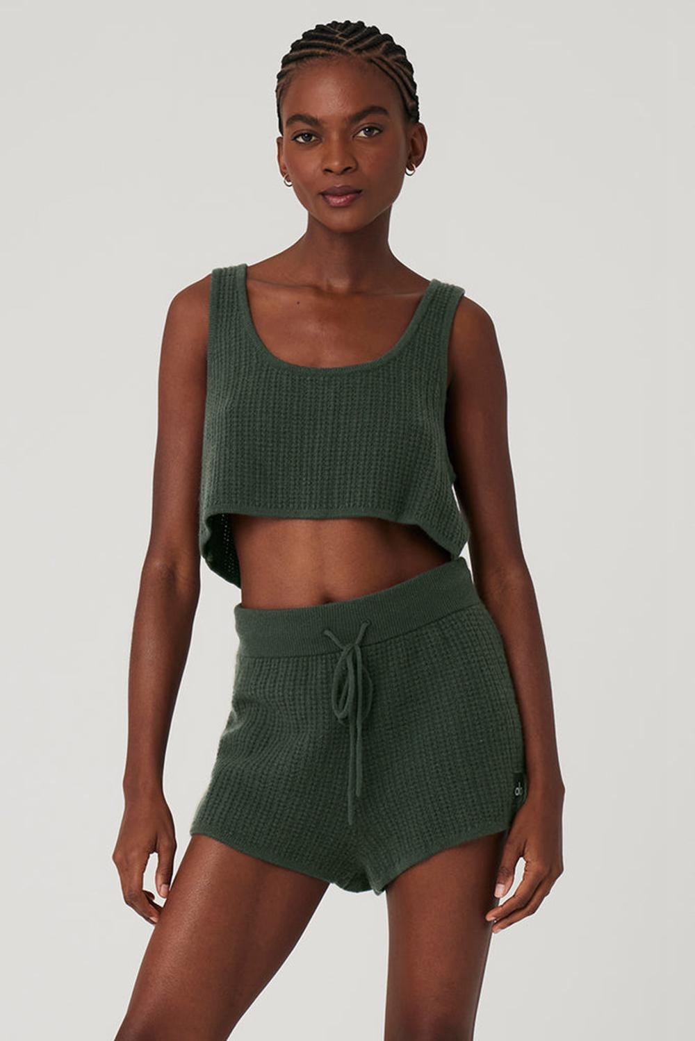 Camiseta Sin Mangas Running Alo Yoga Cashmere Plush Waffle Cropped Mujer Verde Menta | España  YKZN-87264