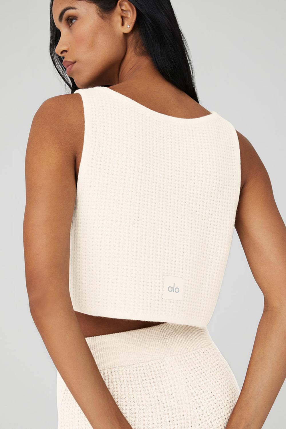 Camiseta Sin Mangas Running Alo Yoga Cashmere Plush Waffle Cropped Mujer Ivory | España  TALI-34597