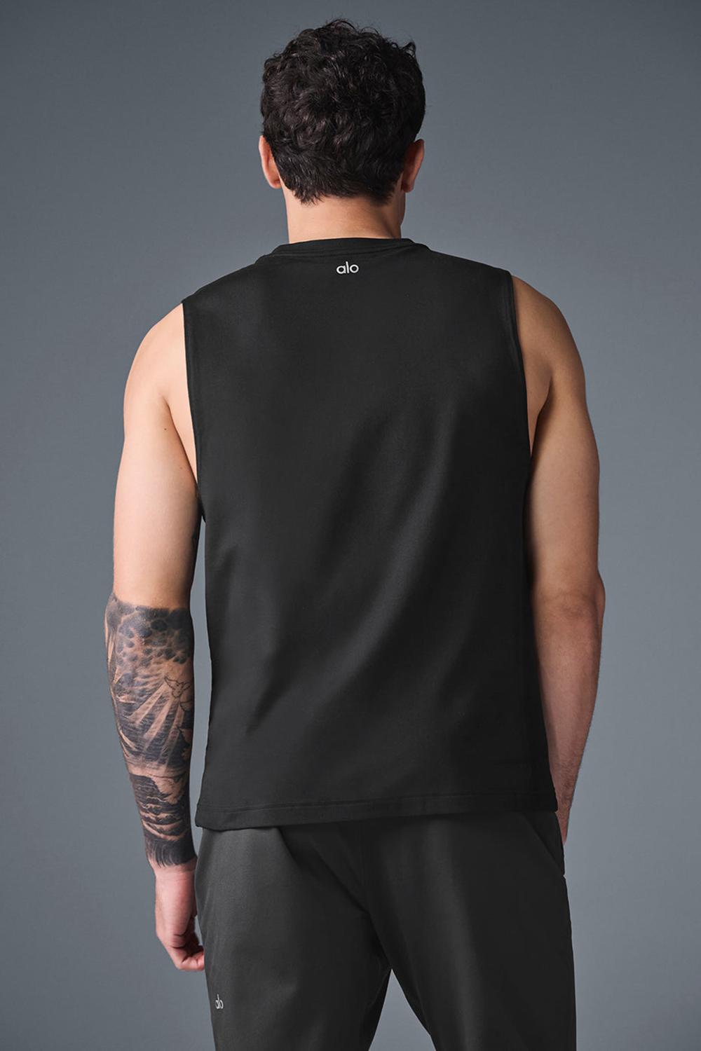 Camiseta Sin Mangas Running Alo Yoga Conquer Muscle Hombre Negras | España  WFPV-74395