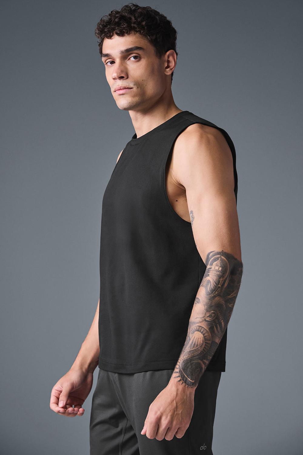 Camiseta Sin Mangas Running Alo Yoga Conquer Muscle Hombre Negras | España  WFPV-74395