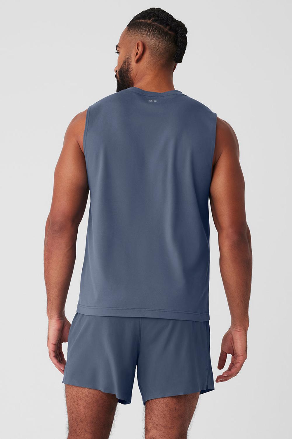 Camiseta Sin Mangas Running Alo Yoga Conquer Muscle Hombre Bluestone | España  VIJF-24703