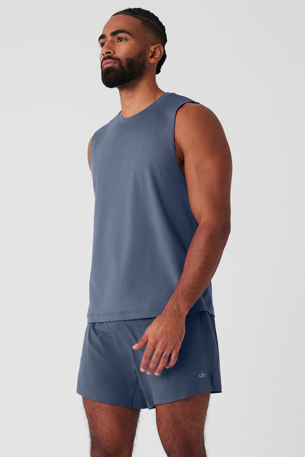 Camiseta Sin Mangas Running Alo Yoga Conquer Muscle Hombre Bluestone | España  VIJF-24703